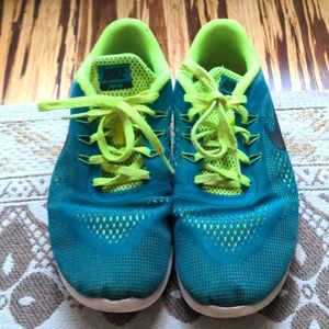 Nike Free Run, 7Y, teal/bright green